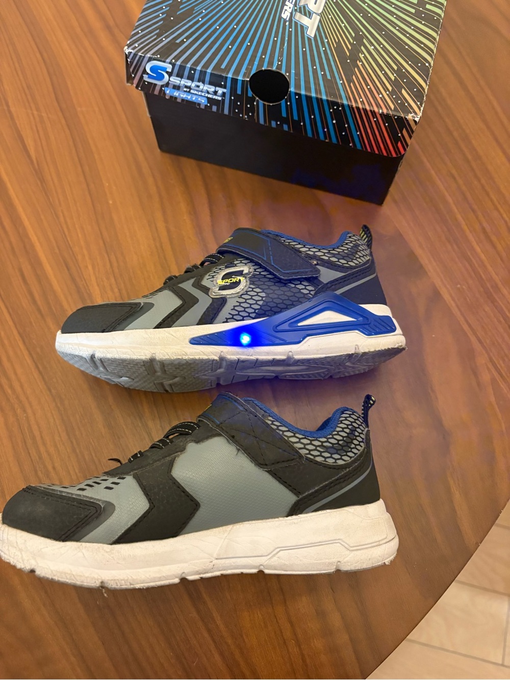 Skechers Boys Black & Gray Light-Up Athletic Sneakers with Blue Accents